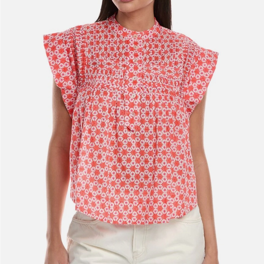 RO’S GARDEN Nini Floral Button-Up Blouse in Red
